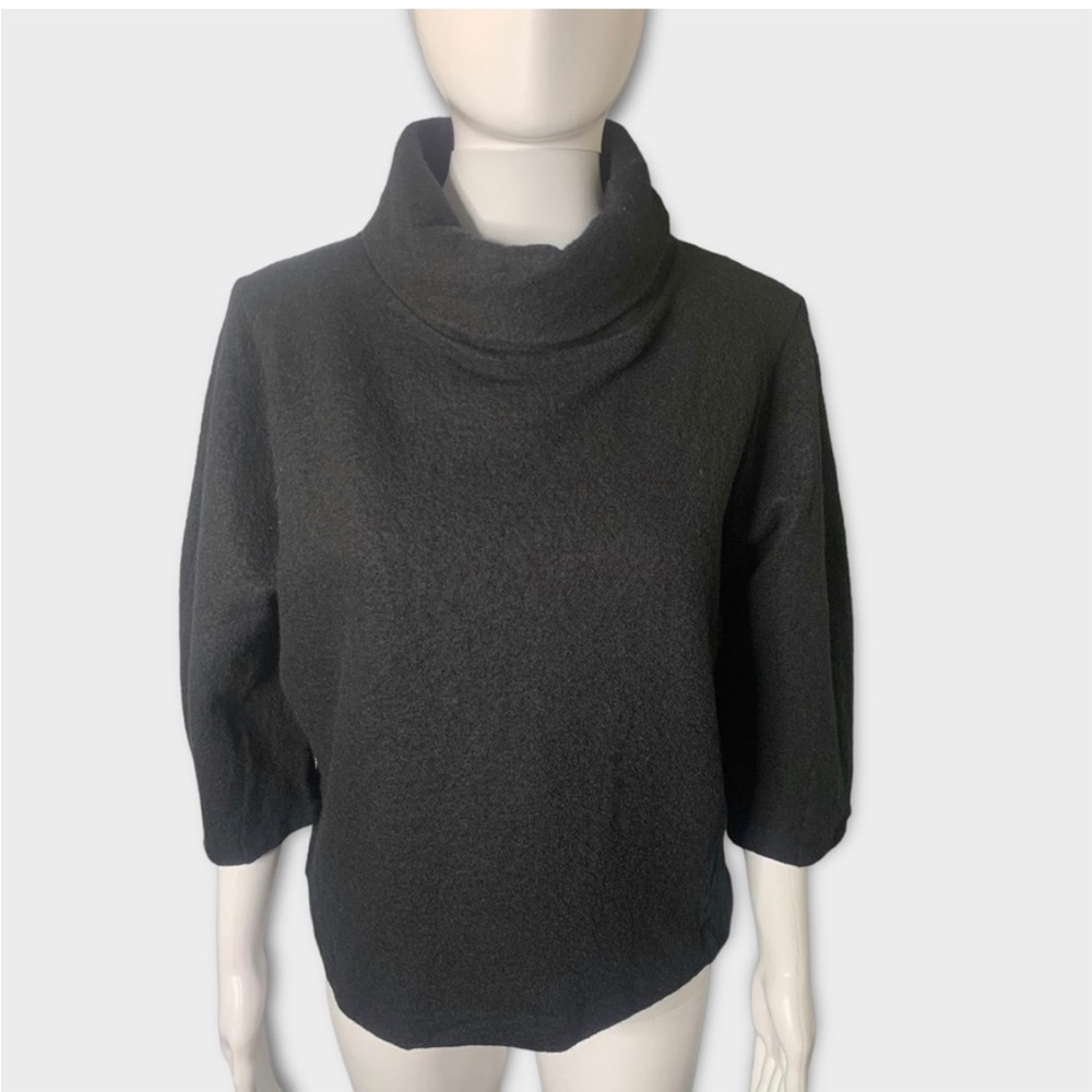 COS Turtleneck Wool Cotton Black ¾ Sleeve Pullover Crop Sweater Women’s